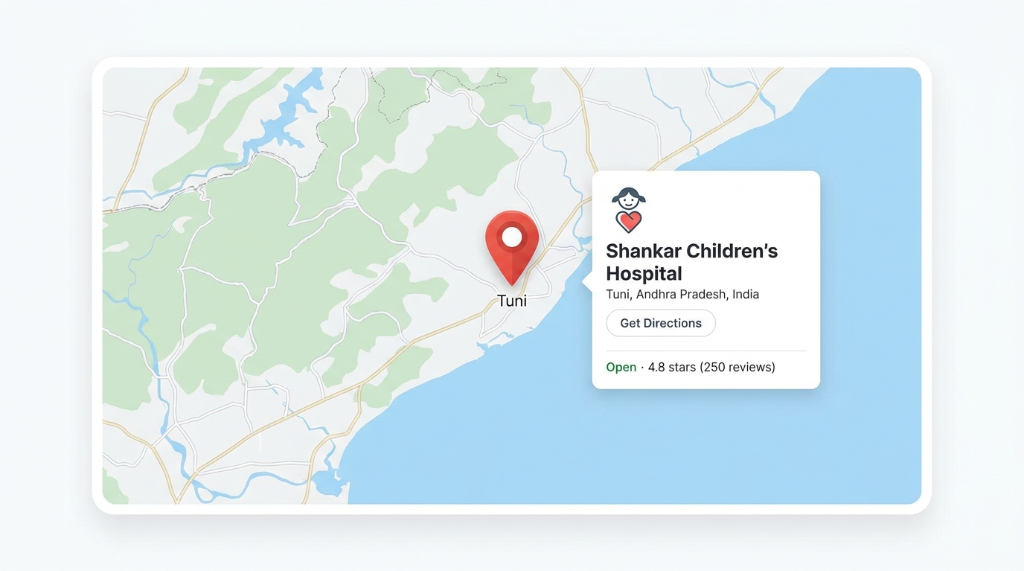 Map location for Shankar Children's Hospital, Tuni